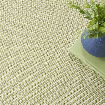 4' Ivory And Green Square Geometric Indoor Outdoor Area Rug