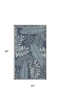 2' X 3' Navy Blue Sky Blue And Ivory Palm Leaf Indoor Outdoor Area Rug