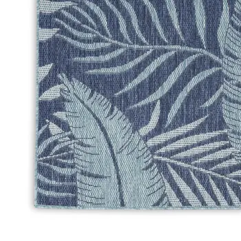 2' X 3' Navy Blue Sky Blue And Ivory Palm Leaf Indoor Outdoor Area Rug
