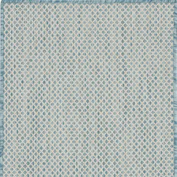 2' X 3' Aqua And Ivory Geometric Indoor Outdoor Area Rug