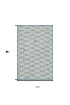 2' X 3' Aqua And Ivory Geometric Indoor Outdoor Area Rug