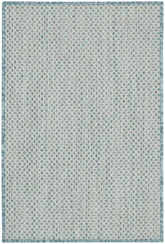 2' X 3' Aqua And Ivory Geometric Indoor Outdoor Area Rug