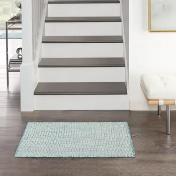 2' X 3' Aqua And Ivory Geometric Indoor Outdoor Area Rug
