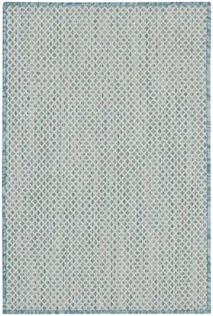 2' X 3' Aqua And Ivory Geometric Indoor Outdoor Area Rug