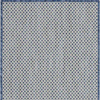 2' X 3' Ivory And Blue Geometric Indoor Outdoor Area Rug
