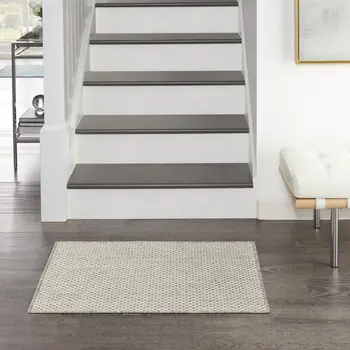 2' X 3' Ivory And Silver Geometric Indoor Outdoor Area Rug