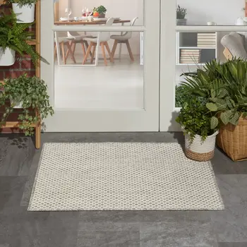 2' X 3' Ivory And Silver Geometric Indoor Outdoor Area Rug