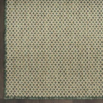 2' X 3' Green And Tan Geometric Indoor Outdoor Area Rug