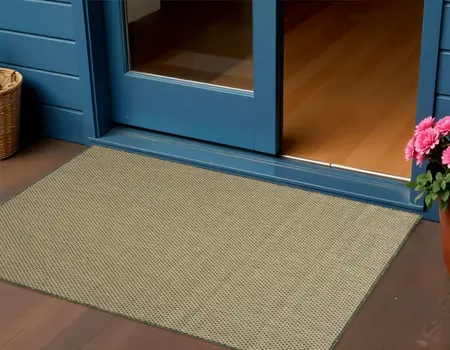 2' X 3' Green And Tan Geometric Indoor Outdoor Area Rug