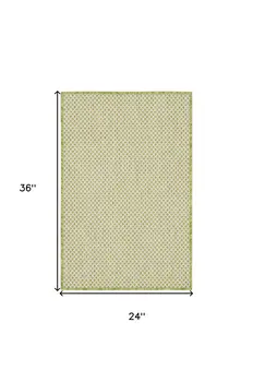 2' X 3' Ivory And Green Geometric Indoor Outdoor Area Rug