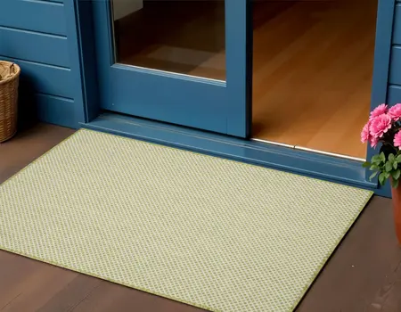 2' X 3' Ivory And Green Geometric Indoor Outdoor Area Rug