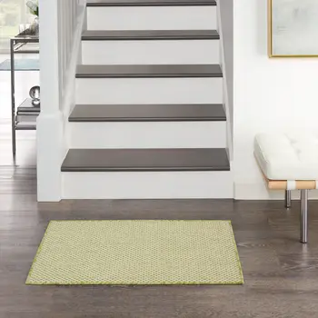 2' X 3' Ivory And Green Geometric Indoor Outdoor Area Rug