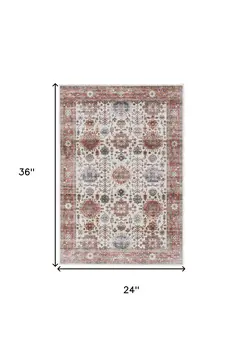 2' X 3' Beige and Orange Oriental Distressed Non Skid Area Rug