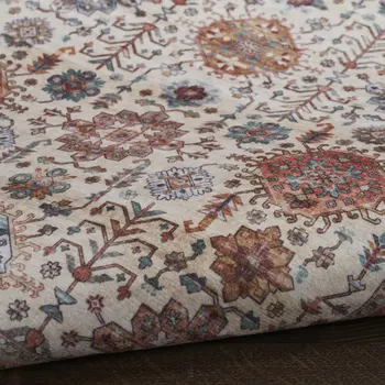 2' X 3' Beige and Orange Oriental Distressed Non Skid Area Rug