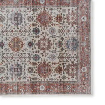 2' X 3' Beige and Orange Oriental Distressed Non Skid Area Rug
