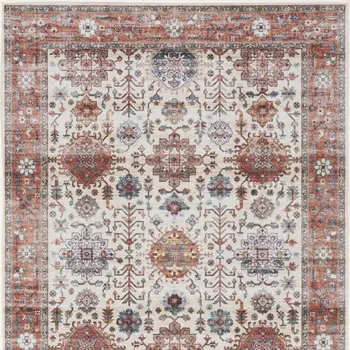2' X 3' Beige and Orange Oriental Distressed Non Skid Area Rug