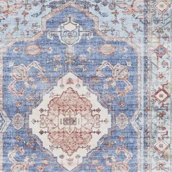 2' X 3' Ivory Red and Blue Oriental Distressed Non Skid Area Rug