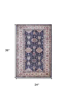 2' X 3' Blue Oriental Distressed Non Skid Area Rug