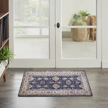 2' X 3' Blue Oriental Distressed Non Skid Area Rug