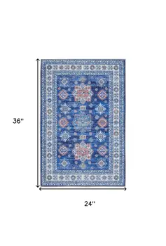 2' X 3' Ivory and Blue Oriental Distressed Non Skid Area Rug