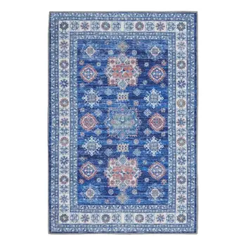 2' X 3' Ivory and Blue Oriental Distressed Non Skid Area Rug