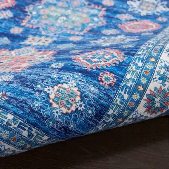 2' X 3' Ivory and Blue Oriental Distressed Non Skid Area Rug