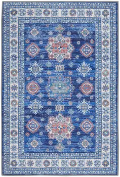 2' X 3' Ivory and Blue Oriental Distressed Non Skid Area Rug
