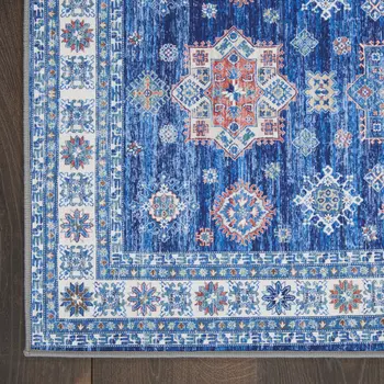 2' X 3' Ivory and Blue Oriental Distressed Non Skid Area Rug