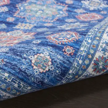 2' X 3' Ivory and Blue Oriental Distressed Non Skid Area Rug