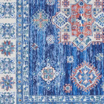 2' X 3' Ivory and Blue Oriental Distressed Non Skid Area Rug