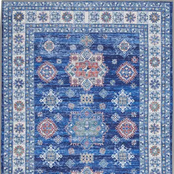2' X 3' Ivory and Blue Oriental Distressed Non Skid Area Rug