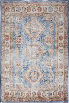 2' X 3' Ivory Red and Blue Oriental Distressed Non Skid Area Rug