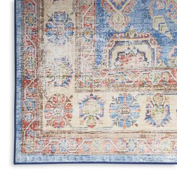 2' X 3' Ivory Red and Blue Oriental Distressed Non Skid Area Rug