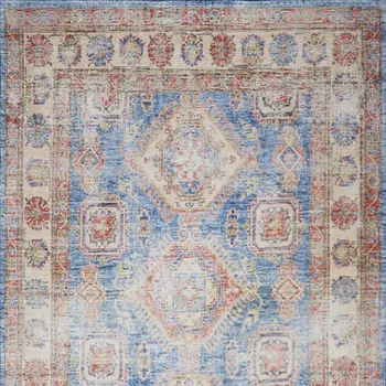2' X 3' Ivory Red and Blue Oriental Distressed Non Skid Area Rug