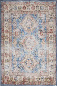 2' X 3' Ivory Red and Blue Oriental Distressed Non Skid Area Rug