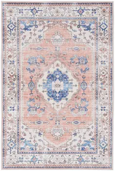 2' X 3' Ivory Blue and Coral Oriental Distressed Non Skid Area Rug