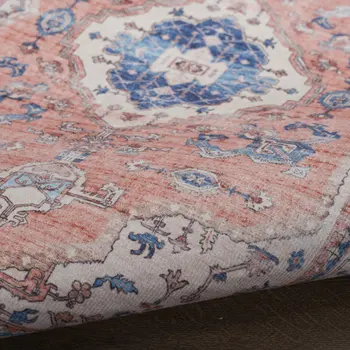 2' X 3' Ivory Blue and Coral Oriental Distressed Non Skid Area Rug