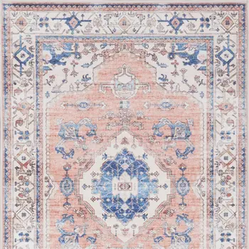 2' X 3' Ivory Blue and Coral Oriental Distressed Non Skid Area Rug
