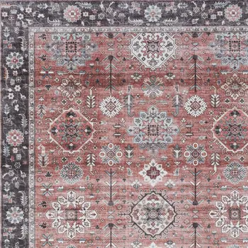 2' X 3' Brick Red and Black Oriental Distressed Non Skid Area Rug