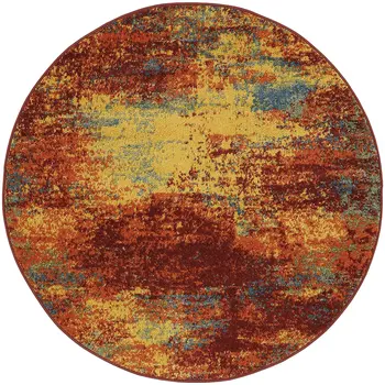 4' Flame Yellow And Orange Round Abstract Indoor Outdoor Area Rug