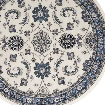 4' Ivory And Blue Round Floral Indoor Outdoor Area Rug