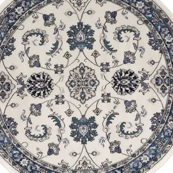 4' Ivory And Blue Round Floral Indoor Outdoor Area Rug