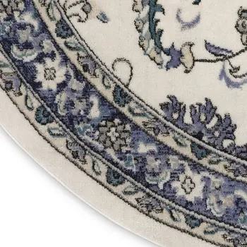 4' Ivory And Blue Round Floral Indoor Outdoor Area Rug