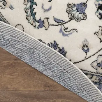 4' Ivory And Blue Round Floral Indoor Outdoor Area Rug