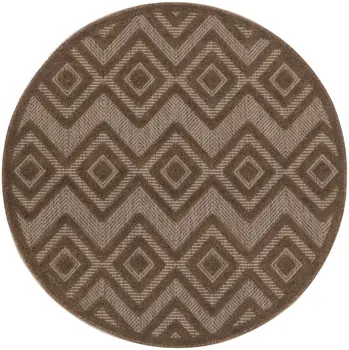 4' Dark Brown And Light Brown Round Geometric Indoor Outdoor Area Rug