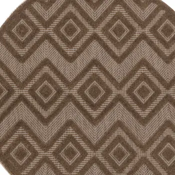4' Dark Brown And Light Brown Round Geometric Indoor Outdoor Area Rug