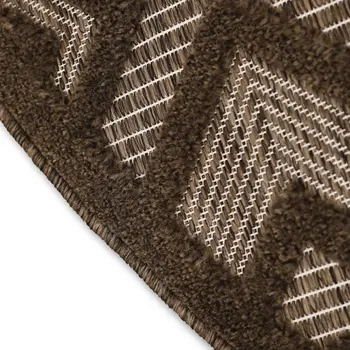 4' Dark Brown And Light Brown Round Geometric Indoor Outdoor Area Rug