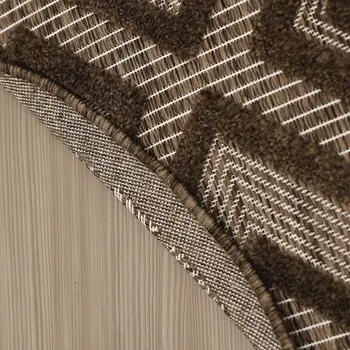 4' Dark Brown And Light Brown Round Geometric Indoor Outdoor Area Rug