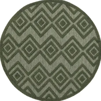 4' Dark Green And Light Green Round Geometric Indoor Outdoor Area Rug