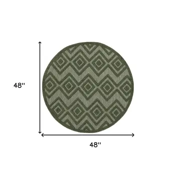 4' Dark Green And Light Green Round Geometric Indoor Outdoor Area Rug